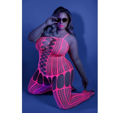 Hypnotic Criss-Cross Body With Garter Look Neon Pink - Curvy